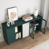 Modern Kitchen Pantry Storage Cabinet , 55" Coffee Bar Storage Cabinet with 2 Drawers, 2 Open Storage Compartment & 2 Glass Doors