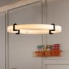 Modern LED Pendant Light, 23.6-Inch Round Hanging Chandelier with Adjustable Height, Imitation Marble Finish Resin Ring