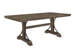 6pc Dining Set Rustic Light Brown Finish Trestle Base Curved Metal Accents Upholstered Seats Chair Bench Wooden Dining Room Furniture