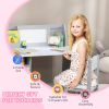 Qaba Toddler Desk and Chair Set, Kids Writing Desk Study Table for Children with Whiteboard, Storage Cabinet, Child Furniture, Art Gifts for Kids, Gra