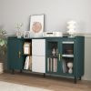 Modern Kitchen Pantry Storage Cabinet , 55" Coffee Bar Storage Cabinet with 2 Drawers, 2 Open Storage Compartment & 2 Glass Doors
