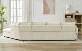 146.9" L-shaped Sofa Sectional Sofa Couch Pull-out Sofa Bed with a Movable Storage Ottoman, a Storage Chaise Lounge and Two USB Ports for Living Room