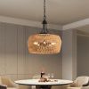 Boho Hemp Rope Pendant Light, Hand-Woven Jute Hanging Lamp with Adjustable Chain, Natural Rope Shade Ceiling Light Fixture for Kitchen Island, Dining
