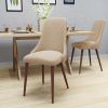 Mid Century Modern Fabric Armless Dining Chairs, Set of 2, Wheat and Dark Walnut