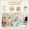 Qaba 3 Pieces Kids Table and Chairs, Height Adjustable Toddler Table and Chair Set with Storage, Easy to Wipe, Activity Table 2 Chairs for Classroom,