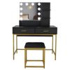 FCH Large Vanity Set with 10 LED Bulbs, Makeup Table with Cushioned Stool, 3 Storage Shelves 2 Drawers, Dressing Table Dresser Desk for Women, Girls,