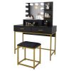 FCH Large Vanity Set with 10 LED Bulbs, Makeup Table with Cushioned Stool, 3 Storage Shelves 2 Drawers, Dressing Table Dresser Desk for Women, Girls,