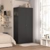 Metal Armoire Wardrobe Cabinets,70" Black Locker Steel Wardrobe Bedroom Storage Cabinet with Doors and Hanging Rod, Clothes Closet for Home