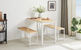 Industrial Dining Table Set with 2 Benches, Kitchen Counter Table for Breakfast, Living Room & Party Room, Natural & White, 43.3"L x 23.6"W x 29.9"H