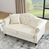 57" Chesterfield Sofa Grey Velvet for Living Room, 2 Seater Sofa Tufted Couch with Rolled Arms and Nailhead for Living Room, Bedroom, Office