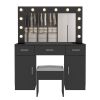Vanity Desk Set with Large Lighted Mirror and Powre Outlet, Glass Top Makeup Vanity with 3 Drawers and 2 Cabinets, Vanity Table with 12 LED Lights, 3