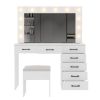 Vanity Desk Set with Large Lighted Mirror and Powre Outlet, Glass Top Makeup Vanity with 7 Drawers, Vanity Table with 12 LED Lights, 3 Lighting Color