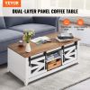 VEVOR 48" Farmhouse Coffee Table, Rectangle Coffee Table with 2 Sliding Barn Doors, 2 Tiers Wooden Rustic Table with Removable Shelves for Living Room
