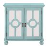 Classic Storage Cabinet 1pc Modern Traditional Accent Chest with Mirror Doors Antique Aqua Finish Pendant Pulls Wooden Furniture Living Room Bedroom