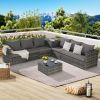 6 Pieces Patio Furniture Set,Outdoor Woven Sectional L- Shaped Patio Furniture