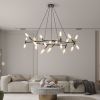 Black & Golden Modern Chandelier Light Fixture, Branch Design with Frosted Tubes, Black Cords, Adjustable Height Pendant Light for Dining Room, Living