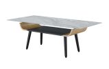 Landon 47" Coffee Table with Glass Gray Marble Texture Top and Bent Wood Design