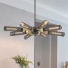 Modern Industrial Sputnik Chandelier, 8-Light Black and Gold Metal Pendant Light with Mesh Shades, E26 Base, Adjustable Height for Dining Room, Living