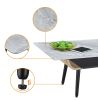 Landon 47" Coffee Table with Glass Gray Marble Texture Top and Bent Wood Design
