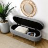 Ottoman Oval Storage Bench,Rubber Wood Legs, Gray (43.5"x16"x16")
