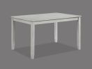 Rustic Farmhouse Transitional 5-Piece Dining Set Rectangular Table Linen Look Fabric Upholstered Chair Seat Wooden Dining Room Furniture White/Gray Dr