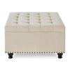 Large square storage ottoman with wooden legs, Upholstered button tufted coffee table with nail trims for Living Space,Beige