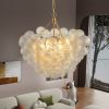 27.5-Inch Gold Pendant Light Chandelier with Threaded Clear Glass Globe Shade â€“ Adjustable Height, Ideal for Living Room, Dining Room, Kitchen (No B