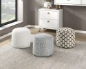 Modern Pouf Off-White Faux Fur Fabric Upholstered Ottoman, Footstool, Non-Slip Floor Pouf, Bean Bag Chair, 1pc Sitting Pouf