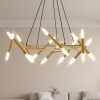 Golden Modern Chandelier Light Fixture, Branch Design with Frosted Tubes, Black Cords, Adjustable Height Pendant Light for Dining Room, Living Room, o