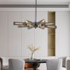 Modern Industrial Sputnik Chandelier, 8-Light Black and Gold Metal Pendant Light with Mesh Shades, E26 Base, Adjustable Height for Dining Room, Living