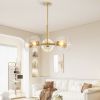 Modern Gold 5-Light Sputnik Chandelier with Clear Glass Shades, Mid-Century Hanging Pendant Light Fixture for Dining Room, Living Room, or Kitchen (Bu
