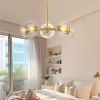 Modern Gold 5-Light Sputnik Chandelier with Clear Glass Shades, Mid-Century Hanging Pendant Light Fixture for Dining Room, Living Room, or Kitchen (Bu