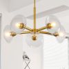 Modern Gold 5-Light Sputnik Chandelier with Clear Glass Shades, Mid-Century Hanging Pendant Light Fixture for Dining Room, Living Room, or Kitchen (Bu