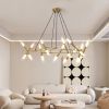 Golden Modern Chandelier Light Fixture, Branch Design with Frosted Tubes, Black Cords, Adjustable Height Pendant Light for Dining Room, Living Room, o