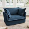 Slip-covered Armchair with 1 Big Back Cushion and 2 Big Toss Pillows, Single Deep Seat Comfy Single Couch Sofa Multiple Large Soft Pillows