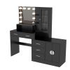 Large Makeup Vanity with Lights, Vanity Table with Charging Station, Vanity Desk with Mirror and 10 LED Light Bulbs, Makeup Table with Drawers and Sto