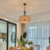 19" Boho Hemp Rope Pendant Light, Hand-Woven Jute Hanging Lamp with Adjustable Chain, Natural Rope Shade Ceiling Light Fixture for Kitchen Island, Din
