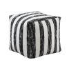 Modern Pouf Black and White Striped Fabric Upholstered Ottoman, Non-Slip Floor Pouf, Bean Bag Chair, 1pc Sitting Pouf