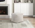 Square Pouf Plush Off-White Corduroy Fabric Upholstery Modern Ottoman, Footstool, Non-Slip Floor Pouf, Bean Bag Chair, 1pc Sitting Pouf