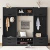4-in-1 Detachable Hall Tree with Storage and 7 Hooks, Multiple Functions Hallway Coat Rack with Storage Drawers and Cabinet, Black Shoe Bench for Entr