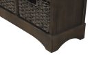 TREXM Rustic Storage Cabinet with Two Drawers and Four Classic Rattan Basket for Dining Room/Living Room (Brown Gray)