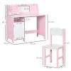 Qaba Toddler Desk and Chair Set, Kids Writing Desk Study Table for Children with Whiteboard, Storage Cabinet, Child Furniture, Art Gifts for Kids, Pin