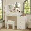 47" Vanity Desk with Mirror and Lights for Makeup and Cushioned Stool, Vanity Mirror with Lights and Table Set with 3 Color Lighting Brightness Adjust