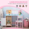 Qaba Toddler Desk and Chair Set, Kids Writing Desk Study Table for Children with Whiteboard, Storage Cabinet, Child Furniture, Art Gifts for Kids, Pin