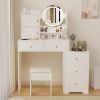 47" Vanity Desk with Mirror and Lights for Makeup and Cushioned Stool, Vanity Mirror with Lights and Table Set with 3 Color Lighting Brightness Adjust