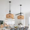 19" Boho Hemp Rope Pendant Light, Hand-Woven Jute Hanging Lamp with Adjustable Chain, Natural Rope Shade Ceiling Light Fixture for Kitchen Island, Din