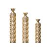 Metal decorative vase High Distress Metal center vase with 3D triangle pattern, set of 3 vases for home decoration 33.5 ", 29.5 ", 25.2 "high, gold