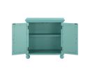 Classic Storage Cabinet 1pc Modern Traditional Accent Chest with Mirror Doors Antique Aqua Finish Pendant Pulls Wooden Furniture Living Room Bedroom
