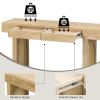 Narrow Console Table with Rattan Accent, Natural Wood Finish Entryway Table with Storage Drawers