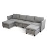 Convertible Sectional Sofa with Storage Seat 6 Seat Sofa with Reversible Chaise U Shaped Sectional Couch for Living Room,Light Grey